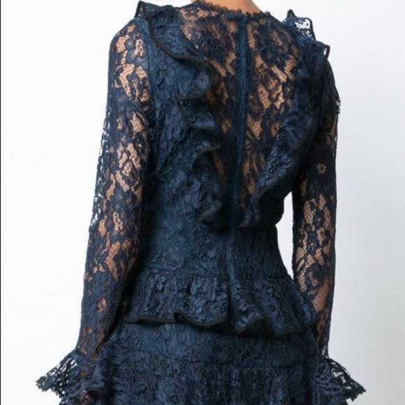 Alexis Navy Tracie Long-Sleeve Tiered Ruffled Lace Mini Dress size Medium. EUC!! - Picture 3 of 15